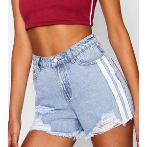 Tally Sally Sports Stripe Distressed Denim Shorts